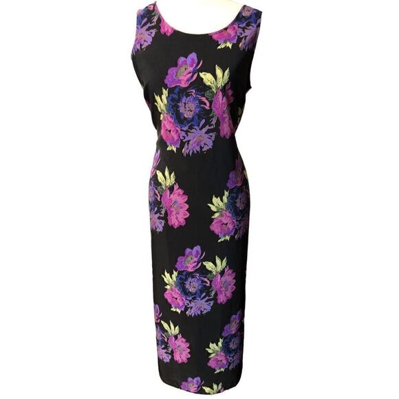 JM Collection black purple floral sheath maxi dress Size M - Picture 8 of 13